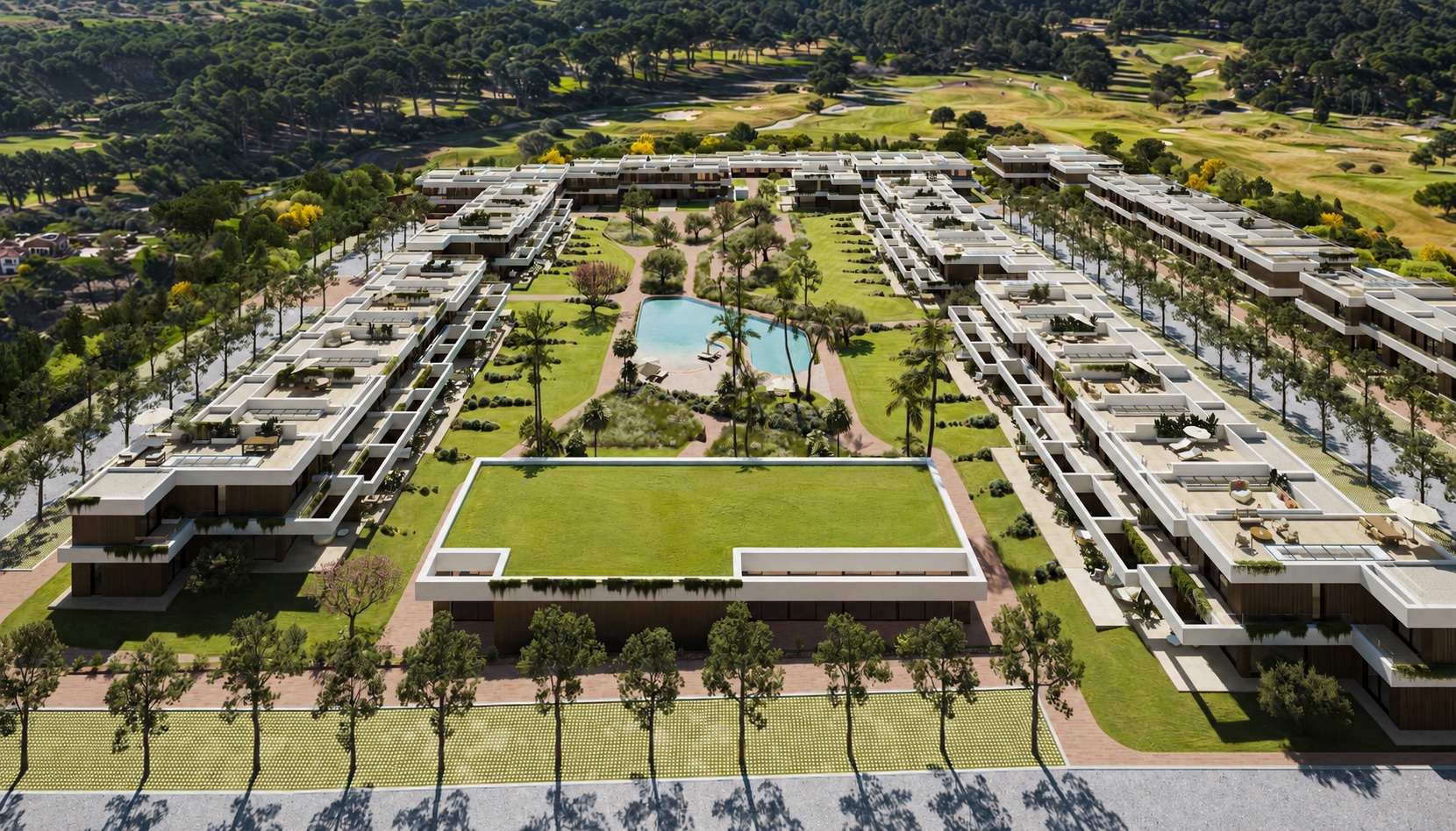 Aerial masterplan of Golf Village La Sella beside La Sella Golf
