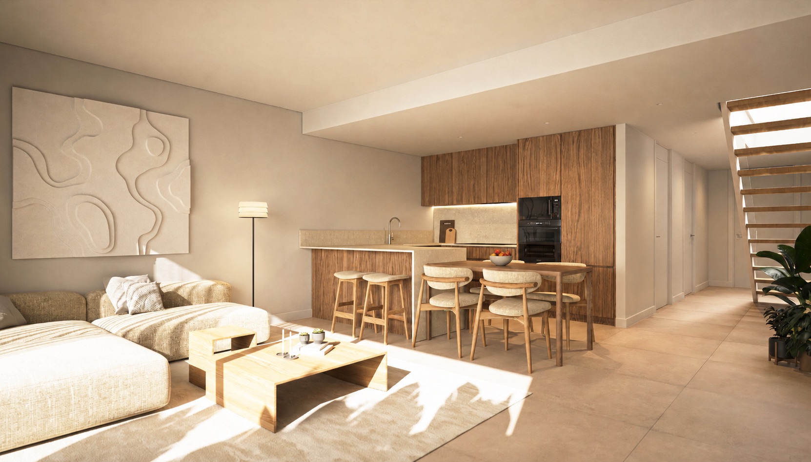 Open plan kitchen and dining room